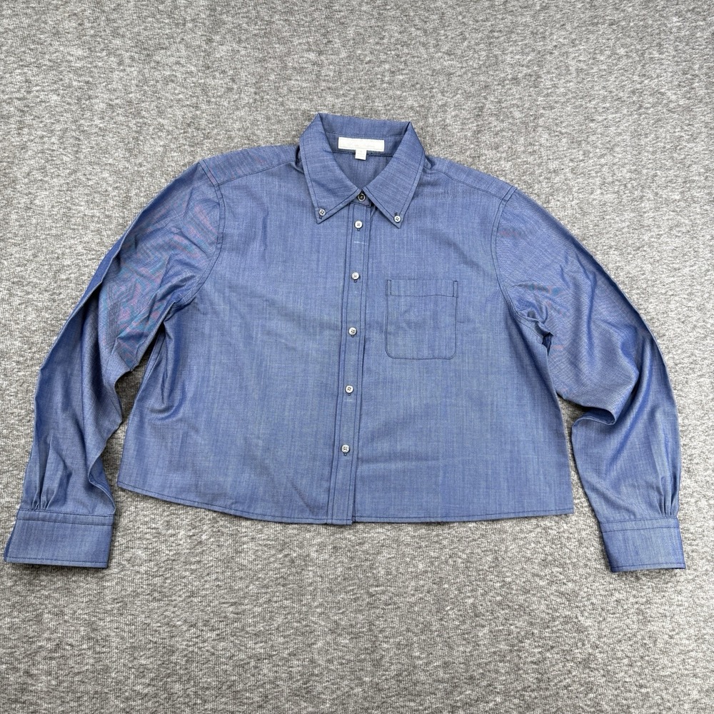 Brooks Brothers Sample Crop Chambray Shirt Womens Medium Blue Button Down FW25
